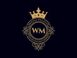 brief wm antiek Koninklijk luxe Victoriaans logo met sier- kader. vector