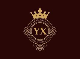 brief yx antiek Koninklijk luxe Victoriaans logo met sier- kader. vector