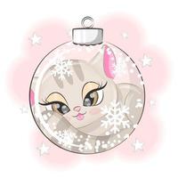 schattig katje met een Kerstmis boom bal Kerstmis vector illustratie