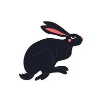 abstract rennen zwart konijn met rood wangen en ogen. Chinese nieuw jaar 2023 symbool. Pasen konijn zwart silhouet, mysticus haas, astrologisch, botanisch, esoterisch. hand- getrokken vector illustratie.