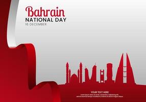 Bahrein nationaal dag viering met mooi hoor mijlpaal en vlag groet kaart vector
