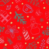 Kerstmis naadloze patroon, hand getrokken doodle stijlelementen. vectorillustratie. vector