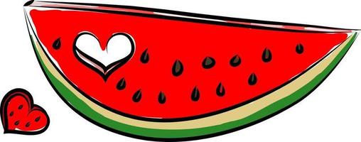 watermeloen met hart, vector of kleur illustratie.