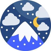 een berg Bij nacht tijd gedekt in sneeuw, illustratie, vector, Aan een wit achtergrond. vector