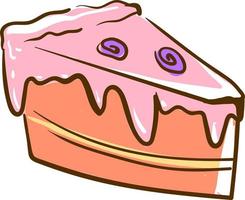 stuk van roze taart, illustratie, vector Aan wit achtergrond.