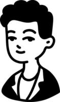 jongen met gekruld zwart haar, icoon illustratie, vector Aan wit achtergrond