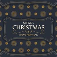 brochure vrolijk Kerstmis donker blauw kleur met abstract goud ornament vector