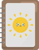 schetsboek met zon, illustratie, vector Aan wit achtergrond.