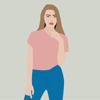 meisje in jeans, illustratie, vector Aan wit achtergrond.