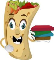burrito met boeken, illustratie, vector Aan wit achtergrond.