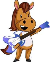 paard spelen gitaar, illustratie, vector Aan wit achtergrond.