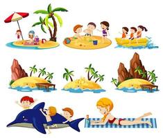 set zomer strand land en pictogram cartoon vector