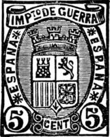 Spanje 5 cent stempel, 1875, wijnoogst illustratie vector