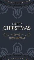 vakantie kaart vrolijk Kerstmis en gelukkig nieuw jaar in donker blauw kleur met wijnoogst blauw patroon vector