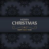 vakantie kaart vrolijk Kerstmis en gelukkig nieuw jaar in donker blauw kleur met winter blauw ornament vector