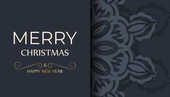 vakantie kaart vrolijk Kerstmis en gelukkig nieuw jaar in donker blauw kleur met luxe blauw ornamenten vector