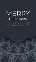 ansichtkaart sjabloon vrolijk Kerstmis in donker blauw kleur met wijnoogst blauw ornamenten vector