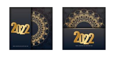 2022 vrolijk Kerstmis en gelukkig nieuw jaar zwart kleur folder met wijnoogst goud patroon vector