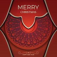 vrolijk Kerstmis en gelukkig nieuw jaar rood kleur folder met wijnoogst bordeaux patroon vector