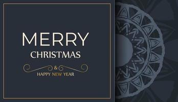 ansichtkaart sjabloon vrolijk Kerstmis en gelukkig nieuw jaar in donker blauw kleur met abstract blauw patroon vector