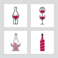 wijn pictogrammenset met flessen en glazen vector