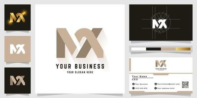brief mx of nx monogram logo met bedrijf kaart ontwerp vector