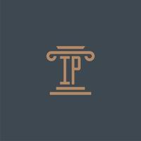 ik p eerste monogram voor advocatenkantoor logo met pijler ontwerp vector