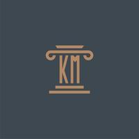 km eerste monogram voor advocatenkantoor logo met pijler ontwerp vector