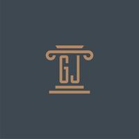 gj eerste monogram voor advocatenkantoor logo met pijler ontwerp vector