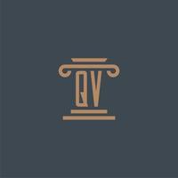 qv eerste monogram voor advocatenkantoor logo met pijler ontwerp vector