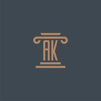 ak eerste monogram voor advocatenkantoor logo met pijler ontwerp vector