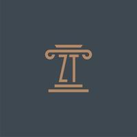 zt eerste monogram voor advocatenkantoor logo met pijler ontwerp vector