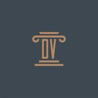 dv eerste monogram voor advocatenkantoor logo met pijler ontwerp vector