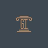 gi eerste monogram voor advocatenkantoor logo met pijler ontwerp vector