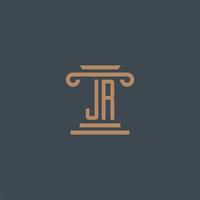 jr eerste monogram voor advocatenkantoor logo met pijler ontwerp vector