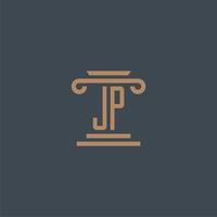 jp eerste monogram voor advocatenkantoor logo met pijler ontwerp vector