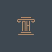 nh eerste monogram voor advocatenkantoor logo met pijler ontwerp vector