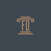 fd eerste monogram voor advocatenkantoor logo met pijler ontwerp vector