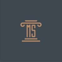 Mevrouw eerste monogram voor advocatenkantoor logo met pijler ontwerp vector