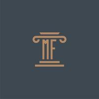 mf eerste monogram voor advocatenkantoor logo met pijler ontwerp vector