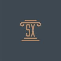 sx eerste monogram voor advocatenkantoor logo met pijler ontwerp vector