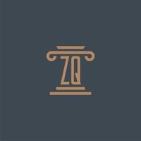 zq eerste monogram voor advocatenkantoor logo met pijler ontwerp vector
