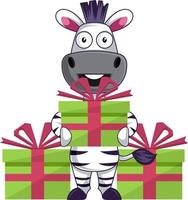 zebra met verjaardag geschenk, illustratie, vector Aan wit achtergrond.