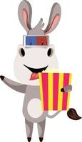 ezel met popcorn, illustratie, vector Aan wit achtergrond.