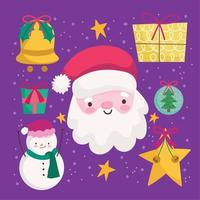 vrolijk kerstmis, de kerstman sneeuwman ster geschenk decoratie en ornament seizoen pictogrammen vector