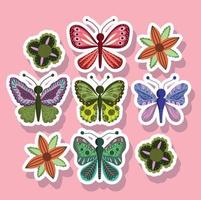 vlinders insect natuur dieren in sticker stijl Aan roze achtergrond vector