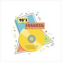 retro poster in de stijl van jaren 90. vector CD schijf met titel 90s voor altijd. jaren negentig muziek-