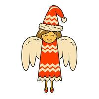schattig Kerstmis engel in rood jurk en hoed met ornament vector