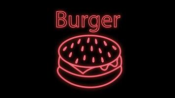 helder, neon, smakelijk hamburger, vector illustratie. roze neon voedsel Aan een zwart achtergrond. icoon voor cafe, snel voedsel. ongezond lunch, zout tussendoortje. heerlijk geroosterd hamburgers belegd broodje