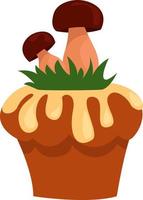 muffin met paddestoelen, illustratie, vector Aan wit achtergrond.